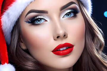 Christmas woman face closeup with makeup 