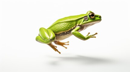 Obraz premium A Green frog jumping on white isolated background.