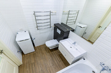 interior apartment room bathroom, sink, decorative elements, toilet