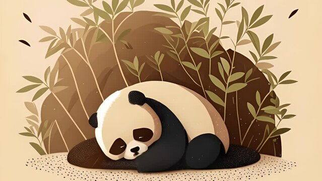 A gentle panda bear curled up and snoozing in the sun Cute creature. .