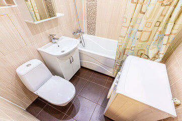 interior apartment room bathroom, sink, decorative elements, toilet