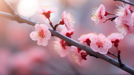 A close-up of a sakura or Cherry Blossom with veins and spots, detaching from a branch with other...