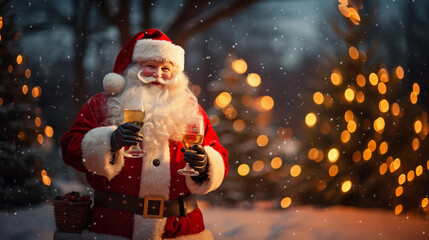 Beautiful winter New Year holiday background with Santa Claus.