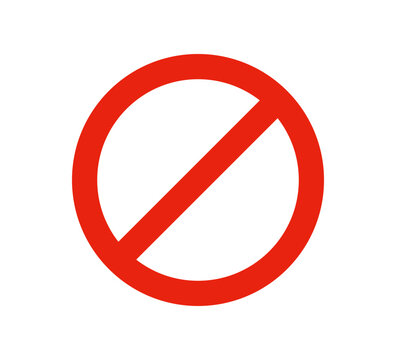 Prohibited circle sign. Prohibition red icon. Ban icon. Red circle with cross line symbol. Caution frame symbol. Forbidden stop sign. Vector illustration isolated on white background.