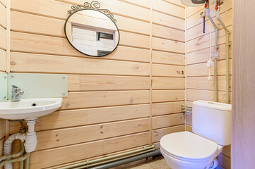 interior apartment room bathroom, sink, decorative elements, toilet