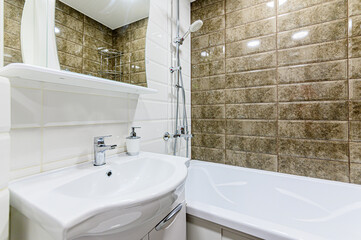 interior apartment room bathroom, sink, decorative elements, toilet