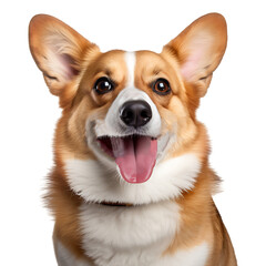 Close up of a corgi dog on transparent background cutout, PNG file.