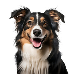 Portrait of a border collie dog isolated on white background cutout, PNG file.