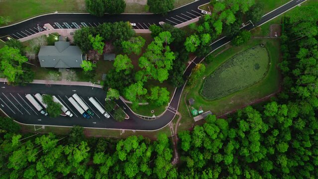Cinematic aerial. Osceola National Forest Rest Area I-10 East MM 318, Transportation concept.