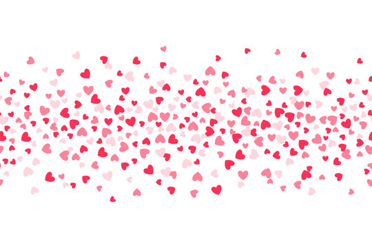 Seamless border made from red confetti hearts. Cute confetti hearts explosion. Valentine's Day background.