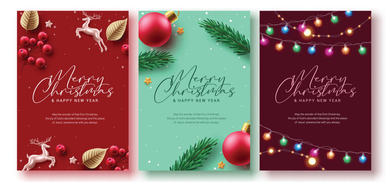 Merry christmas greeting vector poster set. Christmas greeting card for religious and christianity holiday season celebration. Vector illustration gift tags and greetings card  collection. 
