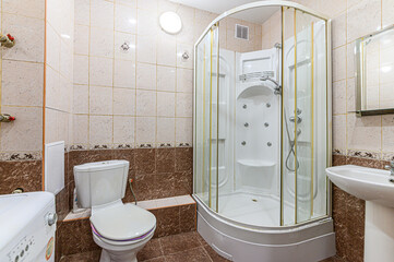 interior apartment room bathroom, sink, decorative elements, toilet