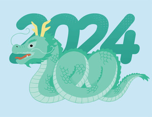 2024 new year greeting illustration with dragon character. 2024 용캐릭터가 있는 새해인사 일러스트