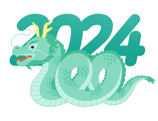 2024 new year greeting illustration with dragon character. 2024 용캐릭터가 있는 새해인사 일러스트