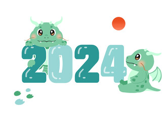 Fototapeta premium 2024 new year greeting illustration with dragon character. 2024 용캐릭터가 있는 새해인사 일러스트