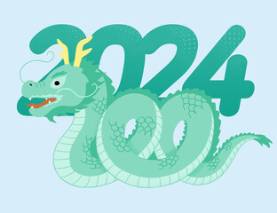 2024 new year greeting illustration with dragon character. 2024 용캐릭터가 있는 새해인사 일러스트