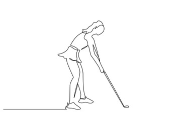 Obraz premium young girl playing golf hitting the ball lifestyle hobby line art design