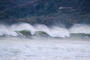 Raging huge waves during an incredibly powerful storm in the Black Sea