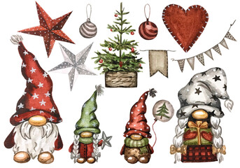 Family Gnomes Watercolor Clipart