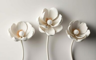 Obraz na płótnie Canvas Beautiful white porcelain in the form of a three flowers, using a white color palette, bright white