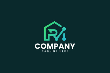 letter R M with home and tech element logo design for business and consulting company