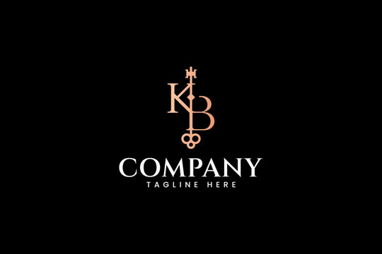 K B initial with classic key shape elegant logo design for real estate and property company