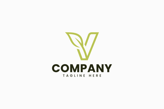 letter V with leaf element modern logo for natural agricultural company