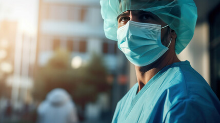 A doctor wearing protection face mask against coronavirus. - Powered by Adobe