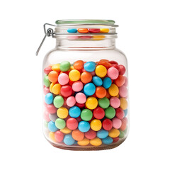 front view close up of Candy Buttons in a jar isolated on a white transparent background 