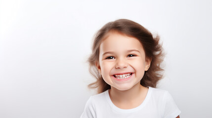 Child with a toothy smile enjoying good mood isolated on white background. Dental care. Dentistry concept.