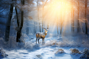 deer in forest in winter, AI generated