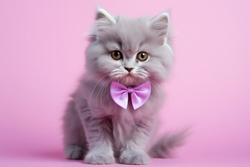 Fototapeta premium kitten with bow tie, AI generated