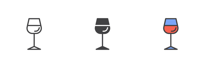 Glass of wine different style icon set