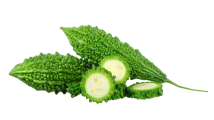 bitter gourd with sliced isolated on white background