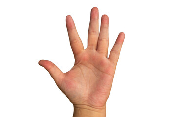 hand showing sign, five, isolated on transparent background, PNG