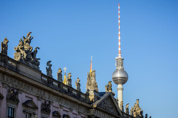 Classical building with TV tower in the background in Berlin, Germany