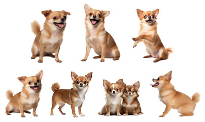 Set of Chihuahua dogs puppy couple isolated cutout on transparent background.