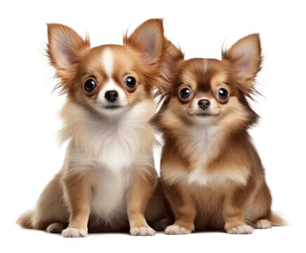 Chihuahua dogs puppy couple isolated cutout on transparent background.