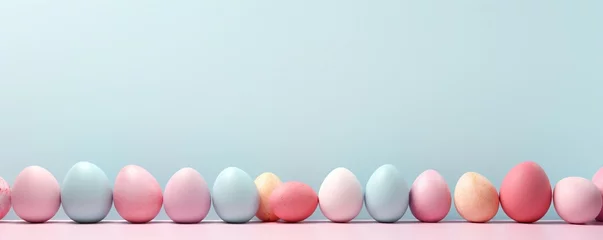 Fotobehang Osterhintergrund mit bunten Eiern, made by AI © Anja K