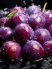 Plum commercial photography, with water splash photography effect, fruit commercial photography