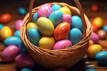 Fototapeta na wymiar Osterkorb mit vielen bunten Eiern, made by AI
