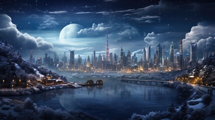 winter night city, Christmas