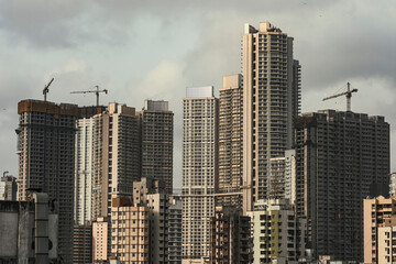 Modern City high-rise skyscraper buildings. Aerial view of the Financial District in Mumbai. Daytime Mumbai City, India.