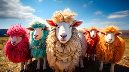 Sheep of different colors. Diversity Concept 