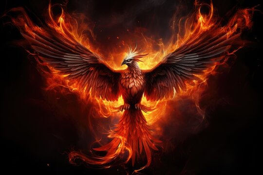 Phoenix is flying burning with fire. Birds. Mythical creatures. by Generative AI
