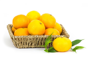 tangerines in a basket on white background