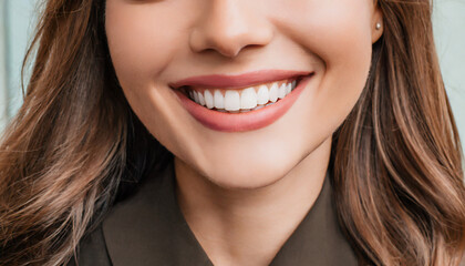 Young woman with perfect healthy pearly white teeth smile