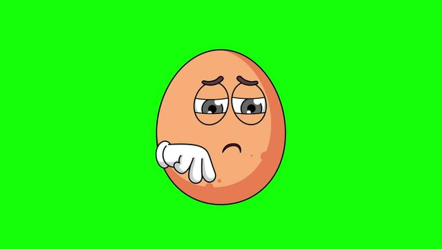 Sad egg cartoon, mascot animation with green screen