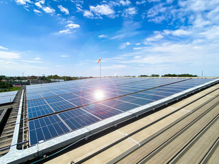 Architectural detail of metal roofing on commercial construction Solar panels or Solar cells on...