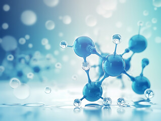 Hydrated chemicals, molecular structure under microscope. Hyaluronic acid molecules. Microscope h2o water molecules